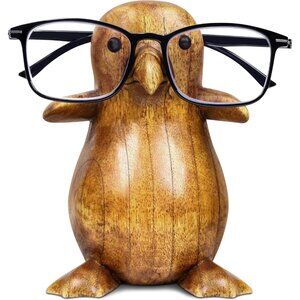 Wooden Penguin Eyeglass Holder Stand For Desk Tabletop 5 X 7 in Decor Glasses